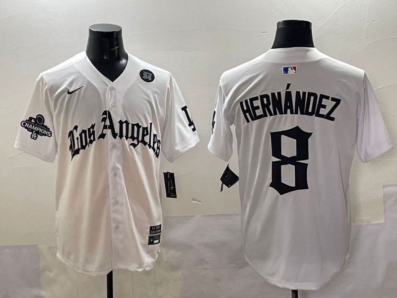 Men 2025 Los Angeles Dodgers #8 Hernandez White Five generations Joint Name Nike MLB Jersey style 51813->los angeles dodgers->MLB Jersey